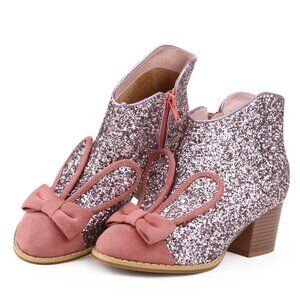 NWOT Rabbit Bunny Ears Glitter Ankle Boots Pink Rose Kawaii Cute Sparkly Bling